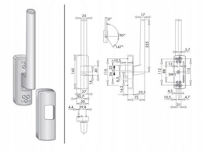 Siegenia Portal Drehgriff PSK 200Z/GH Hebel Braun 297803 PHIL0032-512011 Links